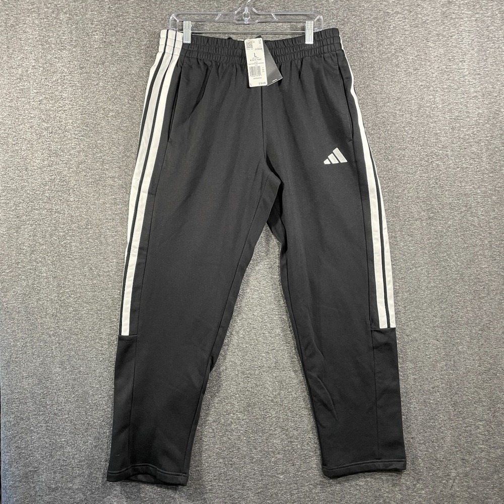 ADIDAS Mens Sweatpants Large Black 3 Stripe FL Multi-Sport Drawstring